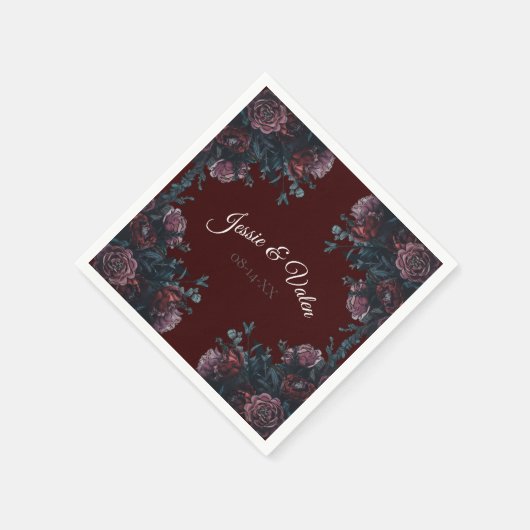 Maroon Autumn Floral Wedding Serviette (Ecke)