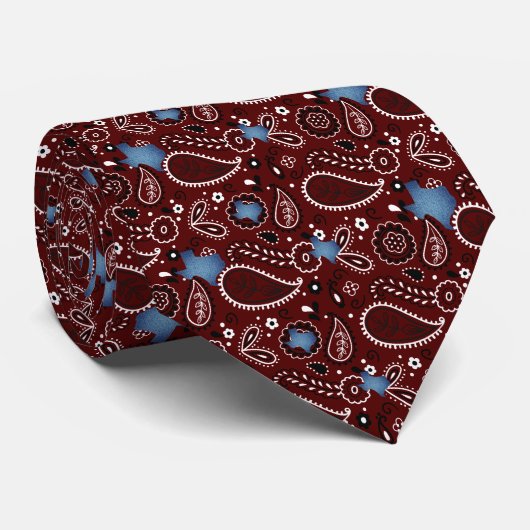 Maroon Bandana und Denim Texas Neck Tie Krawatte (Gerollt)