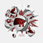 Maroon-Basketball-Sterne personalisiert Ornament Aus Metall (Rückseite)