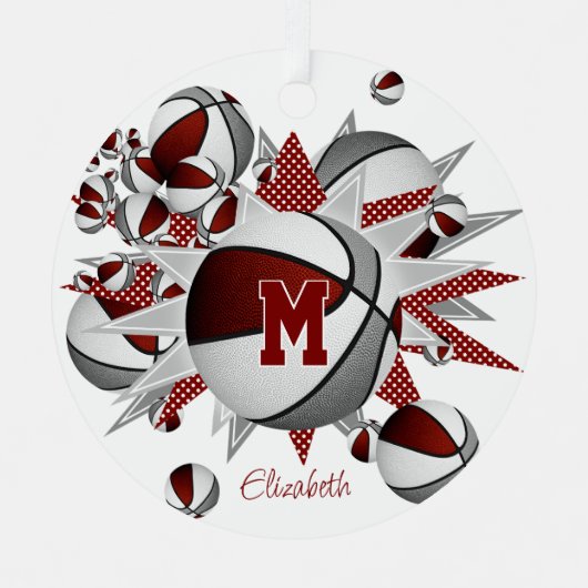 Maroon-Basketball-Sterne personalisiert Ornament Aus Metall (Vorderseite)