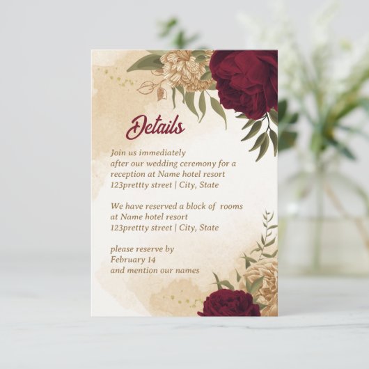 Maroon-Beige Begleitkarte (Stehend Vorderseite)