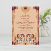 Maroon beige indische Hochzeitelefanten-Vorlage Einladung (Stehend Vorderseite)