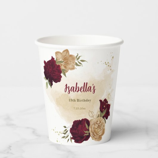 Maroon-Beige Pappbecher (Rückseite)