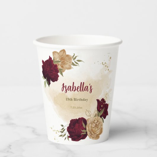 Maroon-Beige Pappbecher (Vorderseite)