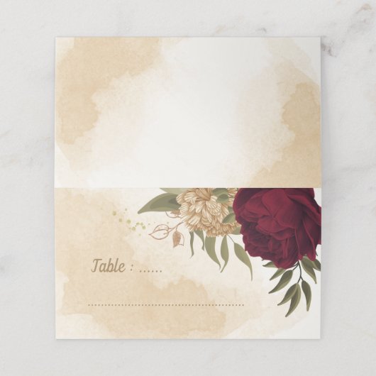 Maroon-Beige Platzkarte (Außenseite Aufgefaltet)