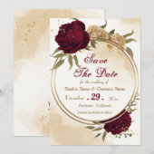 Maroon-Beige Save The Date (Vorne/Hinten)