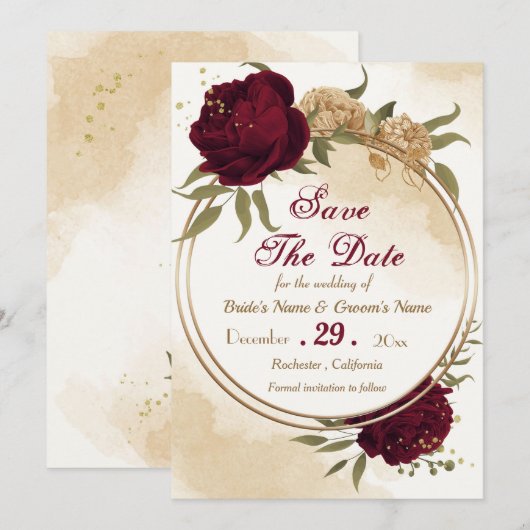 Maroon-Beige Save The Date (Vorne/Hinten)