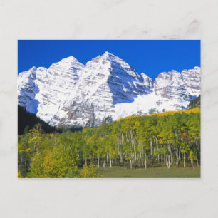 Maroon Bells mit Herbst-Espenwald. Postkarte
