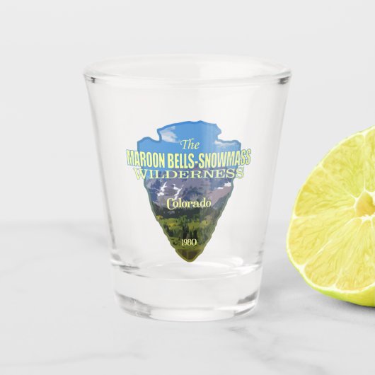 Maroon Bells-Snowmesse (Pfeilspitzen) Schnapsglas (Vorderseite)