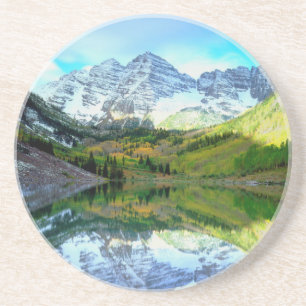 Maroon Bells spiegeln sich im Maroon Lake Getränkeuntersetzer