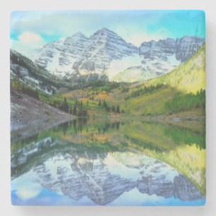 Maroon Bells spiegeln sich im Maroon Lake Steinuntersetzer
