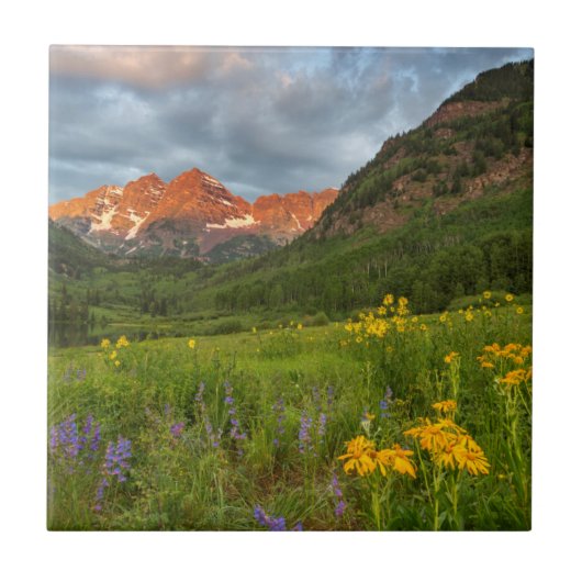 Maroon Bells spiegeln sich in den ruhigen Maroon L Fliese (Vorderseite)