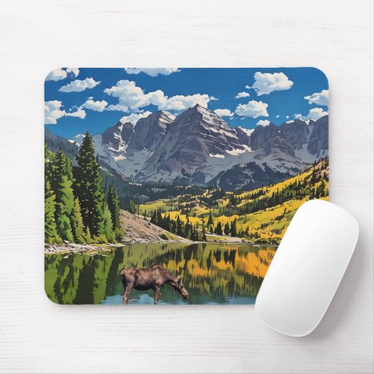 Maroon Bells und Elch Mousepad (Mit Mouse)