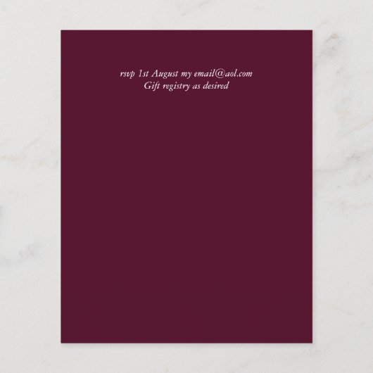 Maroon Berry Script Typografy Budget Wedding (Rückseite)