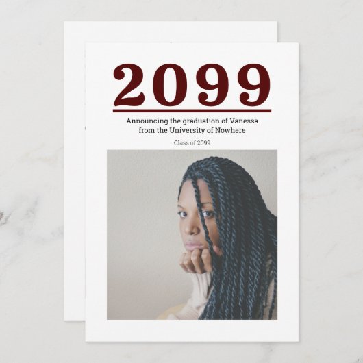 Maroon Big Numbers Zwei-Foto-Abschluss (Vorne/Hinten)