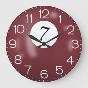 Maroon Billiard #7 Ball Große Wanduhr