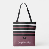 Maroon Black and White Stripes mit Schmetterling # Tasche (Rückseite)