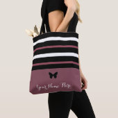 Maroon Black and White Stripes mit Schmetterling # Tasche (Von Nahem)