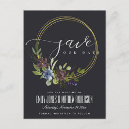 MAROON BLACK BLOOM FOLIAGE WREATH SAVE THE DATE ANKÜNDIGUNGSPOSTKARTE