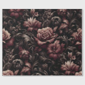 Maroon Black Floral Geschenkpapier (Flach)