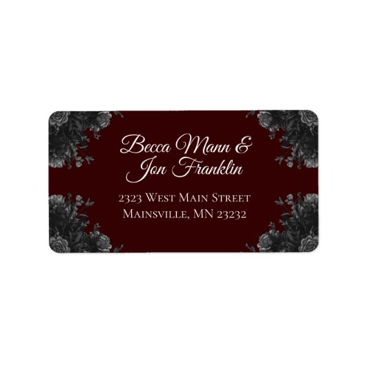 Maroon Black Gray Rose Gothic Wedding Adressaufkleber (Vorne)