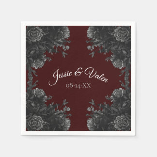Maroon Black Gray Rose Gothic Wedding Serviette