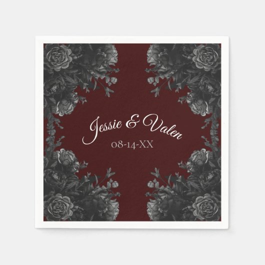 Maroon Black Gray Rose Gothic Wedding Serviette (Vorderseite)