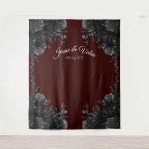 Maroon Black Gray Rose Gothic Wedding Wandteppich