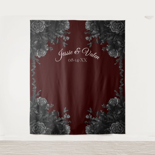 Maroon Black Gray Rose Gothic Wedding Wandteppich (Vorderseite)