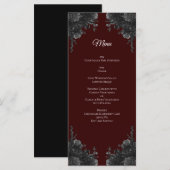 Maroon Black Rose Gothic Wedding Menükarte (Vorne/Hinten)