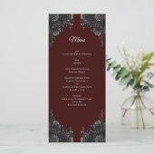 Maroon Black Rose Gothic Wedding Menükarte (Stehend Vorderseite)