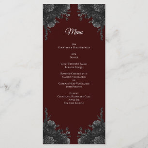 Maroon Black Rose Gothic Wedding Menükarte