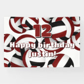 maroon black volleyballs birthday or team party banner (Horizontal)