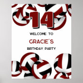 Maroon Black Volleyballs Geburtstagsfeier Empfang Poster (Vorne)