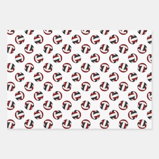 Maroon Black Volleyballs Set von 3 koordinierenden Geschenkpapier Set (Vorderseite 3)