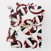 Maroon Black Volleyballs Set von 3 koordinierenden Geschenkpapier Set (Beispiel)