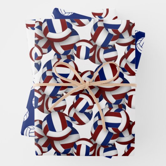 Maroon blaue Mannschaftsfarben koordinieren Volley Geschenkpapier Set (Beispiel)