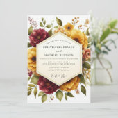 Maroon Bloom Ernte Hochzeit Einladung (Stehend Vorderseite)
