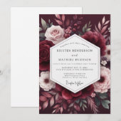 Maroon Bloom Romance Hochzeit Einladung (Vorne/Hinten)
