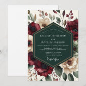 Maroon Bloom Romantische Hochzeit Einladung (Vorne/Hinten)