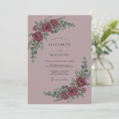 Maroon Bloom Romantische Hochzeit Einladung (Stehend Vorderseite)