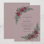 Maroon Bloom Romantische Hochzeit Einladung (Vorne/Hinten)