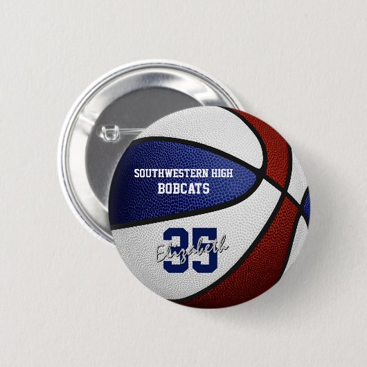 Maroon Blue athleon Mannschaft Farben Basketball Button (Vorne & Hinten)