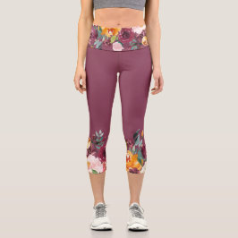 Maroon Blume Borders Capri Leggings