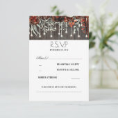 Maroon Blume Rustic String Lights Wedding RSVP Karte (Stehend Vorderseite)