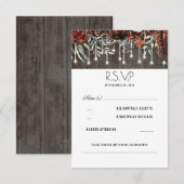 Maroon Blume Rustic String Lights Wedding RSVP Karte (Vorne/Hinten)