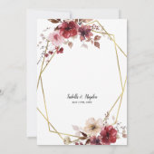 Maroon Blush Beige Blues Gold Frame Wedding Einladung (Rückseite)