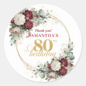Maroon Blush Burgunder 80. Geburtstag Aufkleber (Vorderseite)