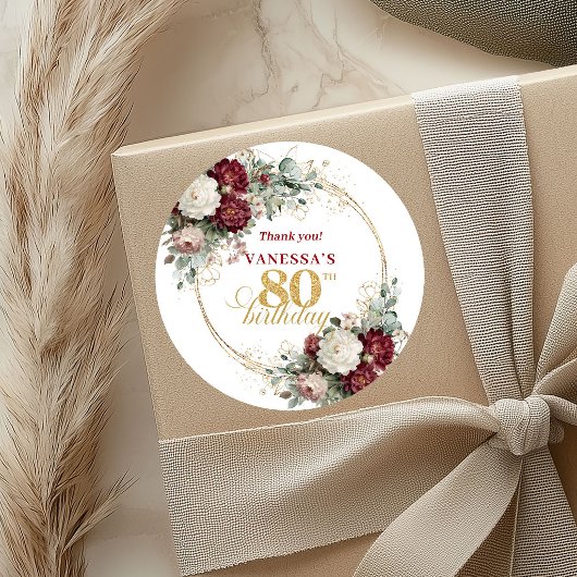 Maroon Blush Burgunder 80. Geburtstag Aufkleber