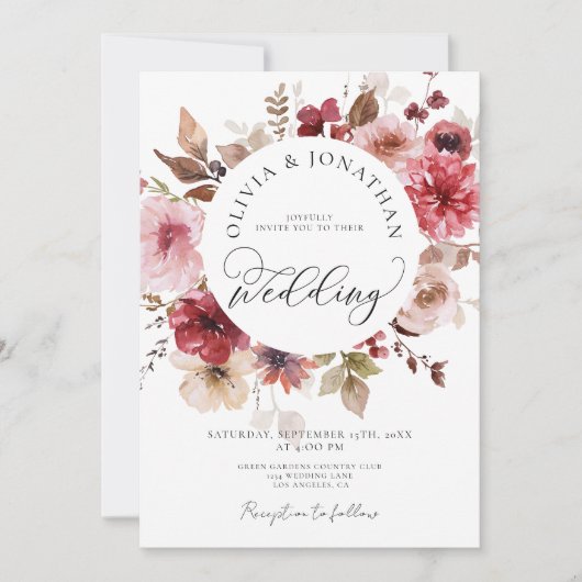 Maroon Blush Fall All in 1 Budget QR Code Hochzeit Einladung (Vorderseite)